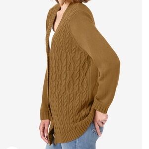 Poof Apparel NWT Womens Tan Cable Knit Grandpa Cardigan Button Up Relaxed Small